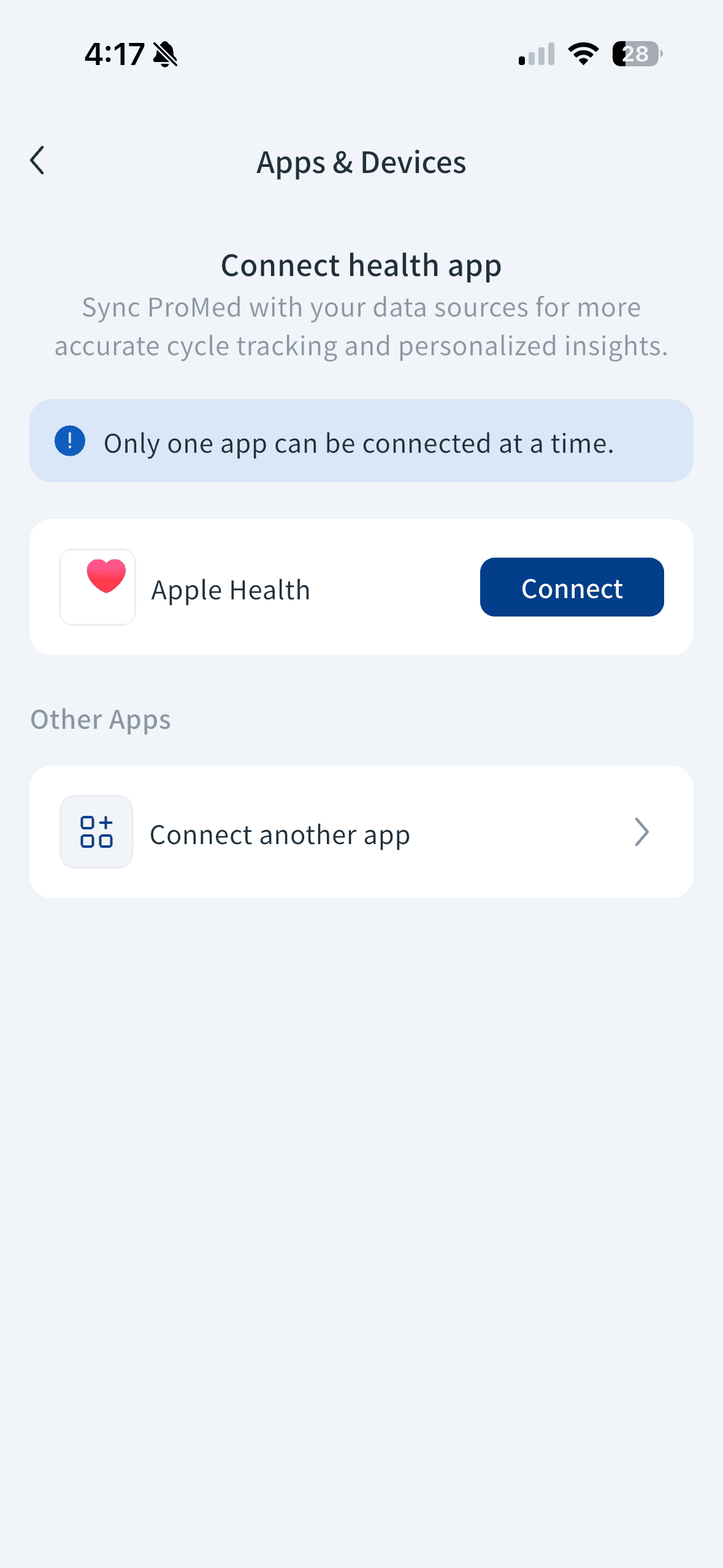 Apps and Devices screen